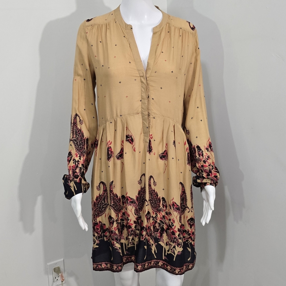 Free People Beige and Black Long Sleeve Dress